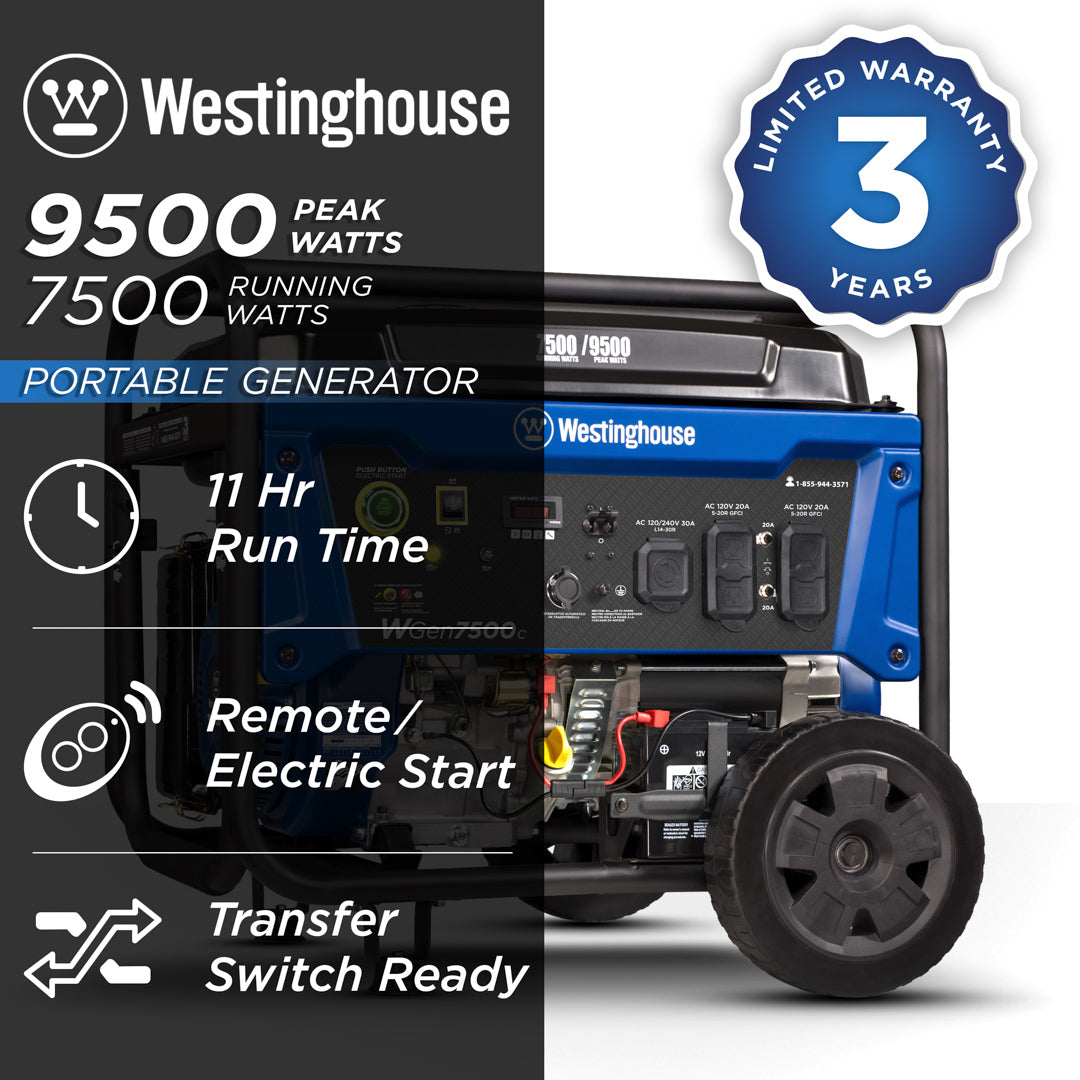 Westinghouse WGen7500c Portable Generator 7500W with CO Sensor – view 2