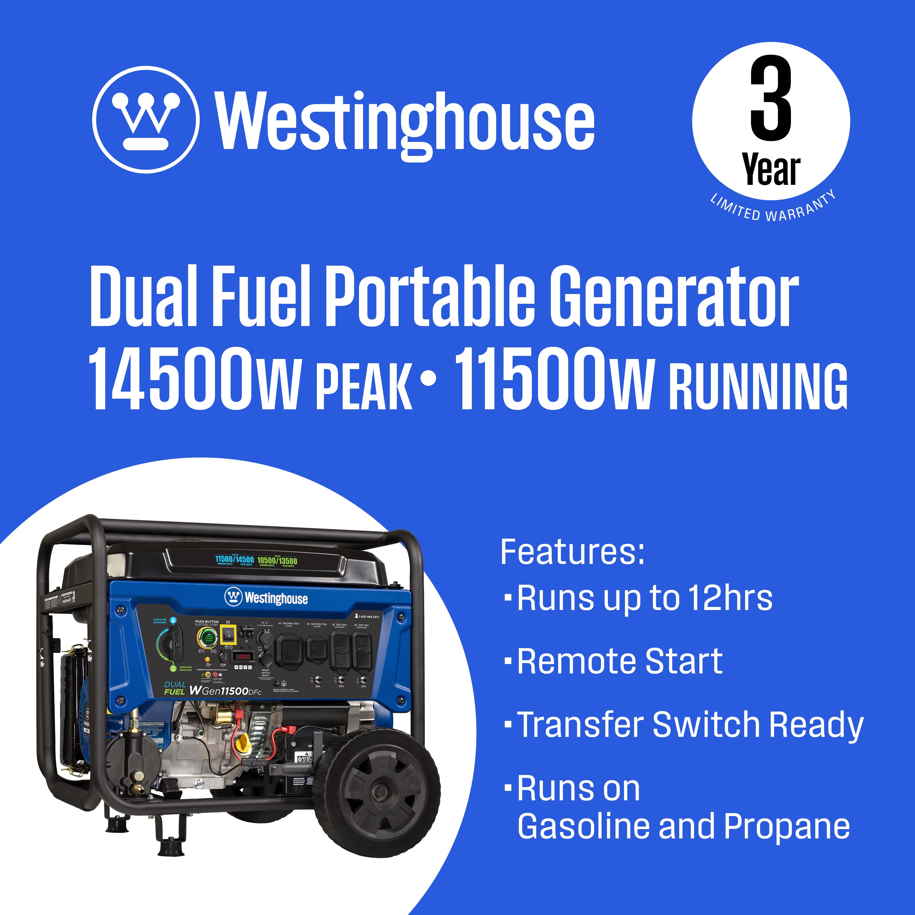 Westinghouse WGen11500DFc Dual Fuel Portable Generator 11500W – view 2