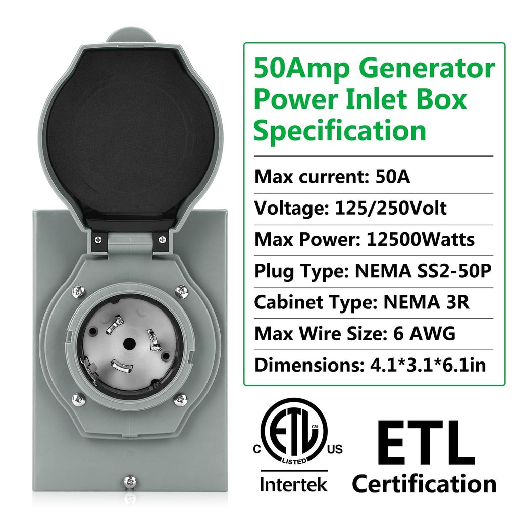 Rundik NEMA SS2-50P 50A Generator Power Inlet Box – view 5
