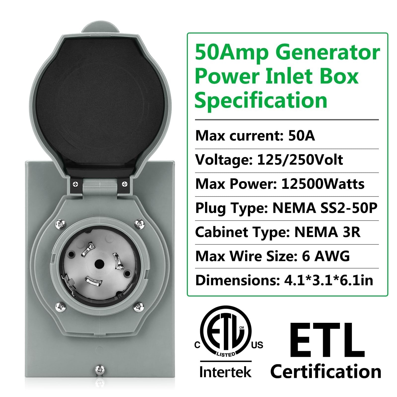 Rundik NEMA SS2-50P 50A Generator Power Inlet Box – view 5