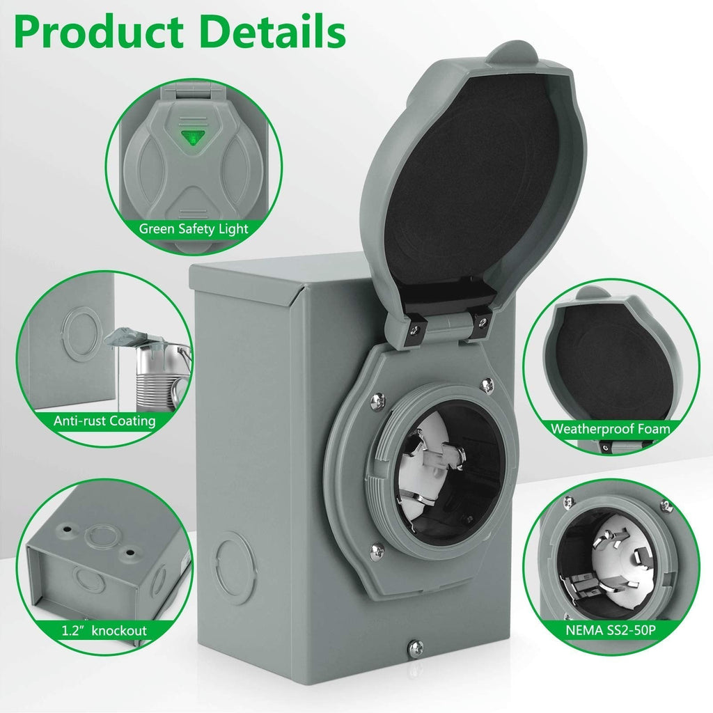 Rundik NEMA SS2-50P 50A Generator Power Inlet Box – view 2